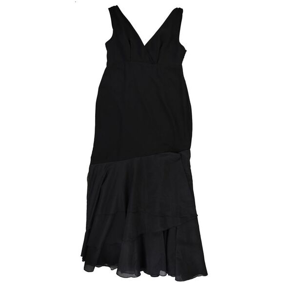 DONNA KARAN NEW YORK Womens Asymmetric Layered Flounce Hem Gown Dress,  black, 16 - threedaughtersproperties.com